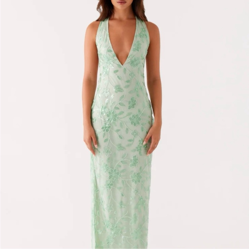 Peppermayo Mint Green Halter V-Neck Maxi Dress